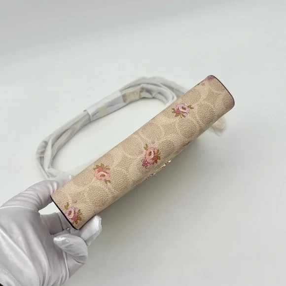 Coach Slim Crossbody Bag In Signature Canvas With Floral Print Gold Sand Multi - Picture 6 of 12